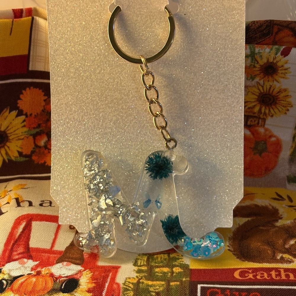 Blue and Silver Initial Keychain
